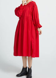 Italian Red cotton Wardrobes High Waist  Robe spring Dresses - SooLinen