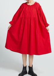 Italian Red cotton Wardrobes High Waist  Robe spring Dresses - SooLinen