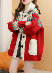 Italian Red fashion Loose Pockets Fall Sweater Coat