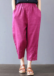 Italian Rose Embroideried Pockets Linen Pants Spring