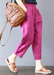 Italian Rose Embroideried Pockets Linen Pants Spring