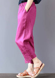 Italian Rose Embroideried Pockets Linen Pants Spring