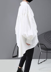 Italian White drawstring Stand Collar tops Puff Sleeve