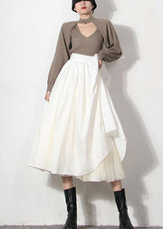 Italian White zippered Patchwork tulle Summer Skirt - SooLinen