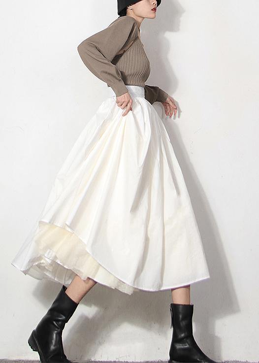 Italian White zippered Patchwork tulle Summer Skirt - SooLinen