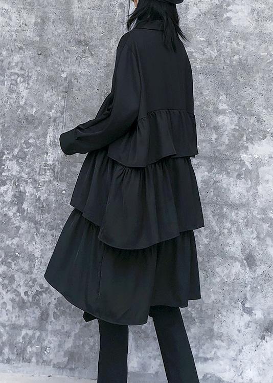 Italian black Cotton quilting clothes spring shift layered ruffles Dresses - SooLinen