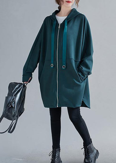 Italian blackish green Fashion Long coats Photography hooded zippered outwears - SooLinen