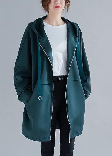 Italian blackish green Fashion Long coats Photography hooded zippered outwears - SooLinen