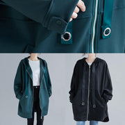 Italian blackish green Fashion Long coats Photography hooded zippered outwears - SooLinen