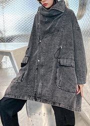 Italian drawstring Fashion clothes For Women denim black gray coats - SooLinen