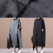 Italian gray dresses lapel asymmetric loose spring Dress - SooLinen