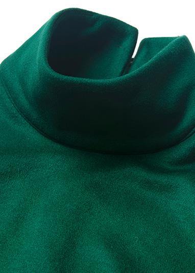 Italian green cotton dresses zippered Maxi high neck Dress - SooLinen