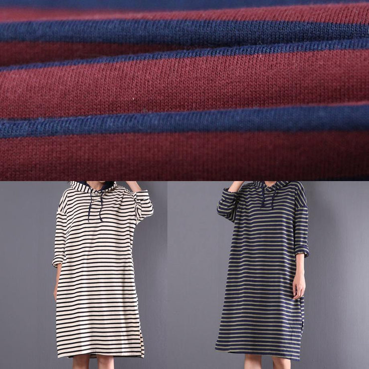 Italian hooded drawstring linen spring dresses Ideas black striped Dresses - SooLinen