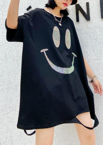 Italian o neck Hole Cotton summer quilting dresses Catwalk black Dresses - SooLinen