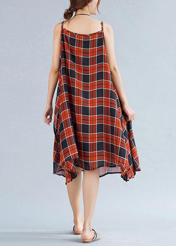 Italian plaid chiffon clothes Women Sleeve sleeveless Summer Dresses - SooLinen