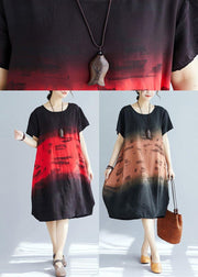 Italian red print Cotton dresses o neck patchwork A Line summer Dresses - SooLinen