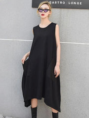 Italian sleeveless asymmetric cotton summer black cotton Dresses - SooLinen