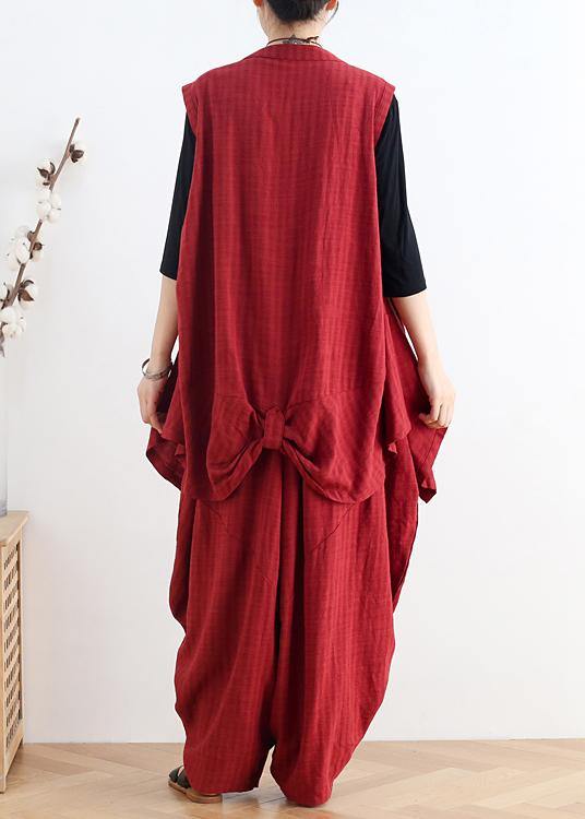 Italian v neck asymmetric linen summer shirts Outfits red shirt - SooLinen