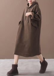 Italian winter cotton hooded tunics for women linen chocolate long Dress - SooLinen