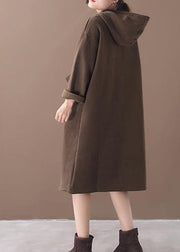 Italian winter cotton hooded tunics for women linen chocolate long Dress - SooLinen