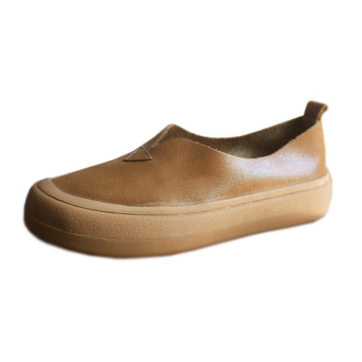 Khaki Casual Genuine Leather Flats  Flats - SooLinen