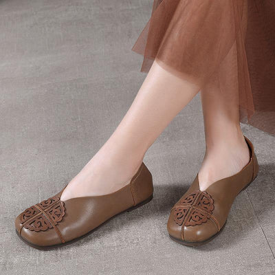 Khaki Flats Hollow Out Splicing Flat Shoes For Women - SooLinen