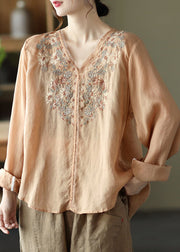 Khaki Lace Patchwork Linen Shirt Top Low High Design Long Sleeve