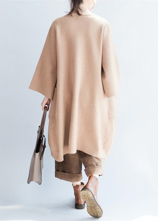 Khaki oversized woolen coats loose woolen jackets casual outwear