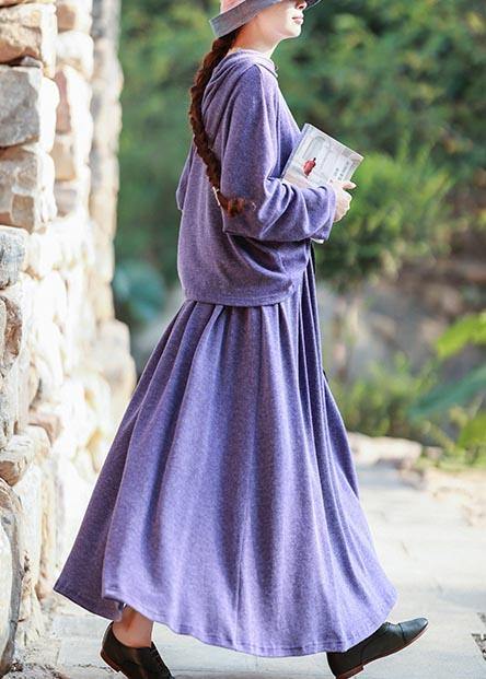 Knitted Skirt New Long Sleeve Knitted Sweater Purple Suit For Women - SooLinen