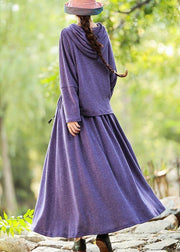 Knitted Skirt New Long Sleeve Knitted Sweater Purple Suit For Women - SooLinen