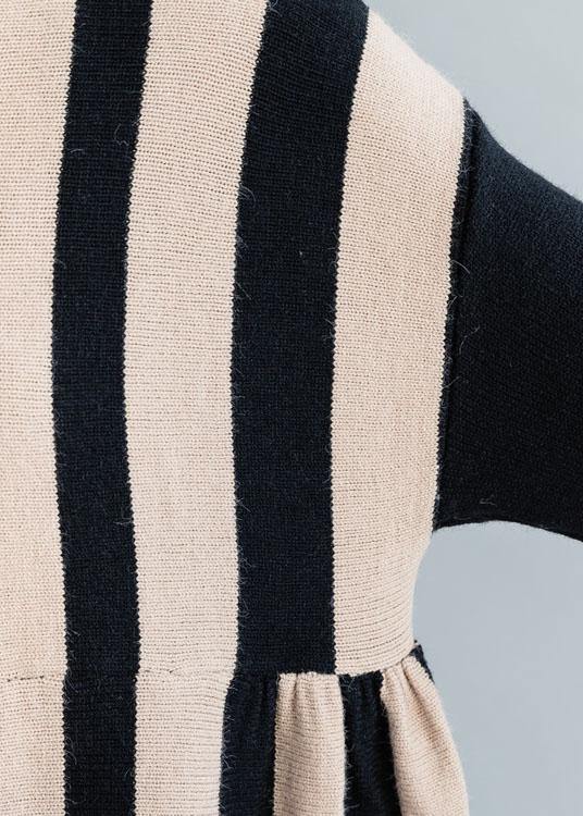 Knitted black striped Sweater dress outfit Women high waist Funny fall knit dress - SooLinen