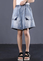 Korean version loose retro washed white Ming line denim shorts - SooLinen