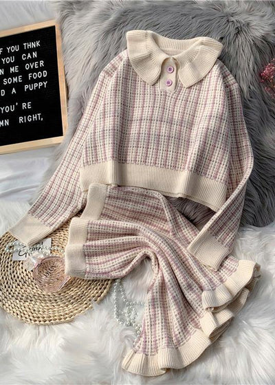 Korean version of short light purple sweater suit loose skirt two-piece suit - SooLinen