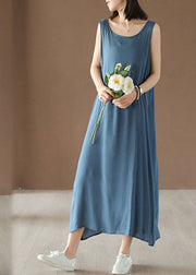 Lake Blue Solid Cotton Spaghetti Strap Dresses Summer