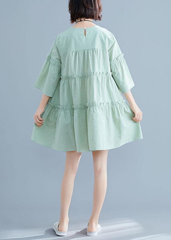 Light Green O-Neck Ruffles Summer Cotton Vacation Dresses - SooLinen