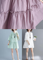 Light Green O-Neck Ruffles Summer Cotton Vacation Dresses - SooLinen