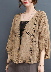 Light Khaki Loose Cardigan aushöhlen Fledermausärmel