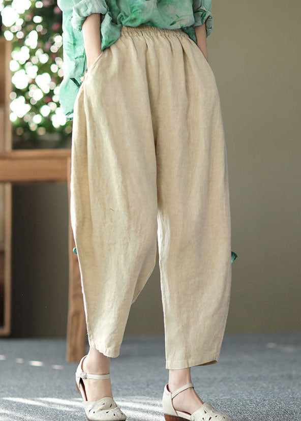 Linen Colour Oversized Harem Pants Elastic Waist Summer