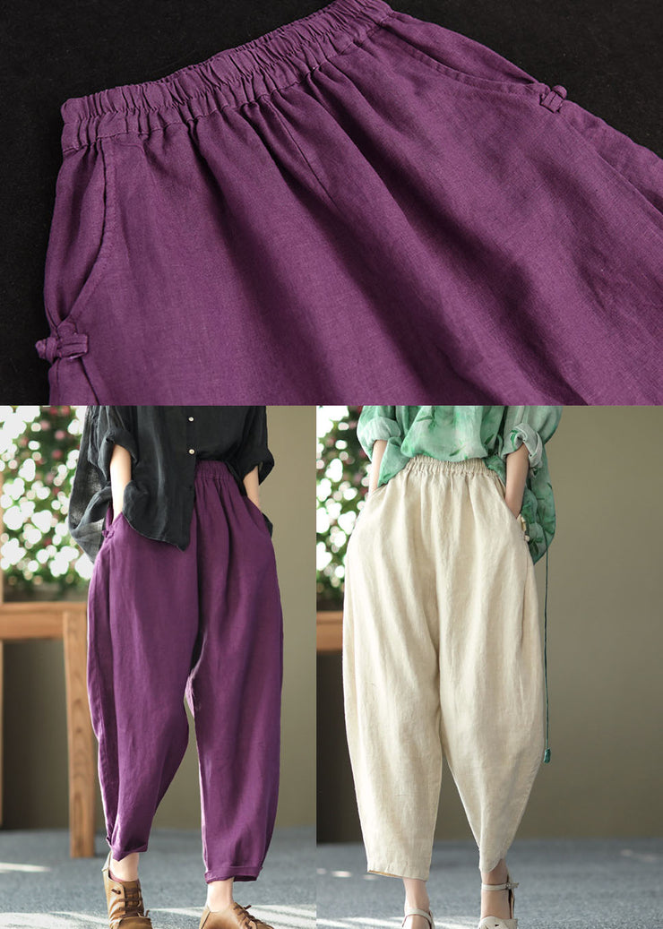 Linen Colour Oversized Harem Pants Elastic Waist Summer