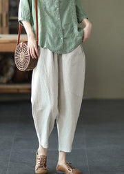 Linen Colour Solid Linen Crop Pants High Waist Patchwork Summer