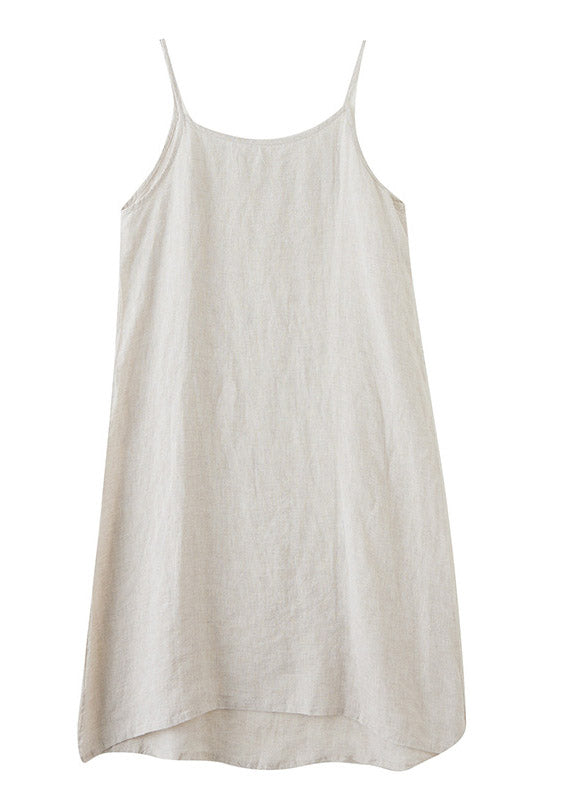 Linen Colour Spaghetti Strap Solid Dress Sleeveless