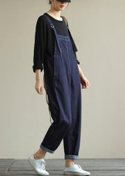 Literary loose denim plus size suspenders adjustable casual cropped trousers - SooLinen