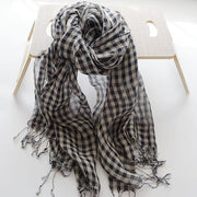 Literary navy small plaid French sunscreen female shawl tassel - SooLinen