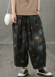 Literary plus size wide-leg pants 2021 autumn new thin yellow printed straight-leg pants - SooLinen