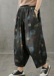 Literary plus size wide-leg pants 2021 autumn new thin yellow printed straight-leg pants - SooLinen