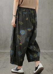 Literary plus size wide-leg pants 2021 autumn new thin yellow printed straight-leg pants - SooLinen