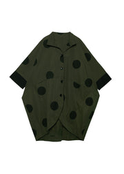 Loose Army Green asymmetrical design Peter Pan Collar dot print trench coats Spring