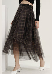 Loose Asymmetrical Plaid Tulle a line skirts Spring