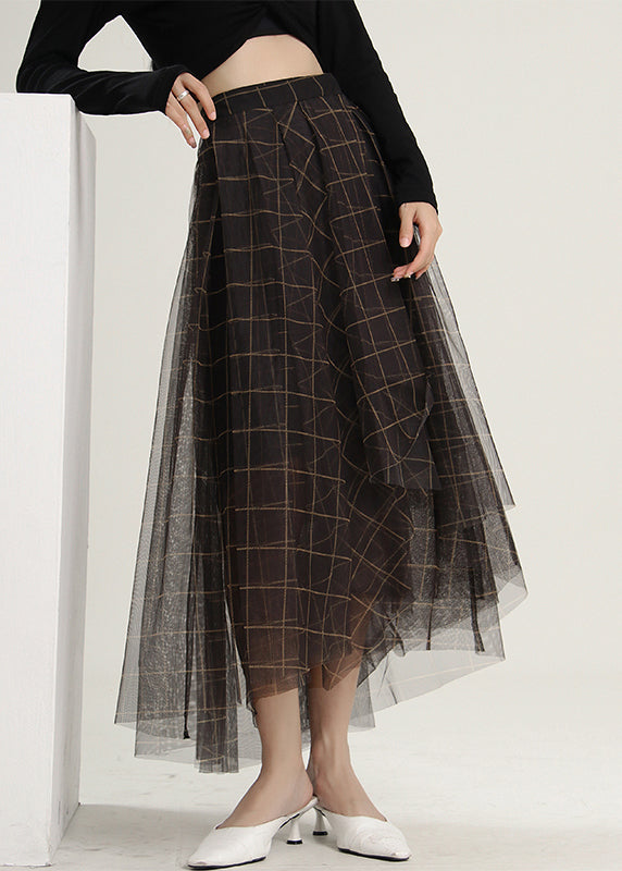 Loose Asymmetrical Plaid Tulle a line skirts Spring