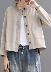 Boho Black Casual Button Embroideried Fall Denim Coat